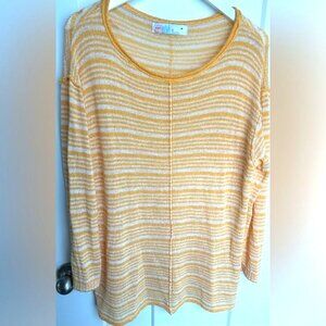 Free People Beach M Loose Knit Yellow Stripe Coastal Lightweight Sweater Boho